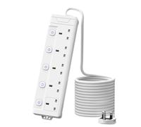 5M Extension Lead, MSCIEN Long 5 Metre 5 Gang Power Strip with Wall Mounted, White, Multi Socket with Individually Switches Plug Extension for Home Dorm Office