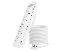 5M Extension Lead with PD 20W USB C, 4 Way Multi Plug Extension Cable with 3 USB Ports, 13A Fused UK Plug, Long Power Cord with Fast Charging USB C, Individual Switches for Home Office Bedroom