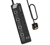 5M Extension Lead With USB, 13A 3250W 3 Way Power Strip with 2 USB