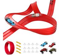 5M Flexible Race Track, Rolls Up Portable Racetrack with 4 Alloy Cars, Toy Car Ramp Rolls up Portable Dual Racetrack for Jumps Loops Ramps, Gifts for Kids Birthday Gift Set (Red)