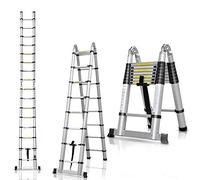 5M Folding Telescopic Ladder with Non-Slip Rubber, Multi-Purpose Ladder, Extendible 150 kg, Aluminium