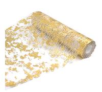 5M Gold Metallic Table Runner, 28cm width Gold Foil Table Cloth, Gift Floral DIY Wrapping Ribbon For Birthday Party Wedding Christmas Baby Shower Table Decoration