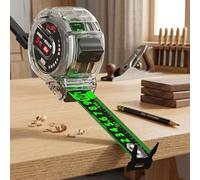 5M Heavy Duty Tape Measure with Fluorescent Blade-Class I Accuracy Transparent Shockproof Ruler with Zero-Point Compensation Hook, Auto-Lock & Soft Return for Construction Woodworking and DIY