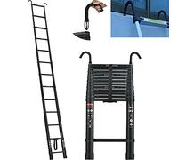 5M Heavy Duty Telescopic Ladders With Hooks 13 Steps Aluminum Extending Roof Ladder for Multi-Purpose Indoor Outdoor Roof Work Decoration Builder Supply 150KG Capacity - Black