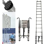 5M Heavy Duty Telescopic Ladders With Hooks 13 Steps Stainlee Steel Extending for Multi-Purpose Indoor Outdoor Roof Work Decoration Builder Supply 150KG Capacity