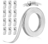 5M Hose Clamp Kit with 10 Stronger Fasteners, 304 Stainless Steel Worm Gear Band Strapping Clamps, DIY Large Adjustable Metal Strap, Hose Clips for Pipe, Plumbing, Duct, Tube & Intercooler