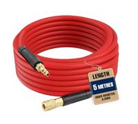 5M Hybrid Air Hose, 9.5mm I.D x 15mm O.D, 300 PSI Compressed Air Line with 1/4" BSP Quick Connect Fittings, Flexible Anti-Kink PVC Rubber Air Pipe for Air Compressor (Red)