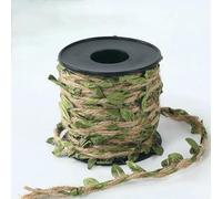 5M Jute Rope Simulation Leaf Ribbon Cord Natural Vintage Twine Ribbon with Artificial Leaves for Party Christmas Decoration-A Type Green-5 Meter