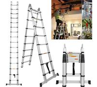 5M Ladders Extendable Multi Purpose A Frame Telescopic Ladder Aluminium Step Ladders Folding Extension Ladder, Portable Collapsible Roof Ladder with Stabilizer Bar, Max Load 330lbs (2.5M+2.5M)