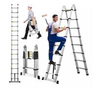 5M Ladders Telescoping Ladder 16.5 FT Dual Purpose Metal Telescopic Ladder with Stabilizer Compact Step Climb Ladder 330lb Load Capacity(2.5M+2.5M)