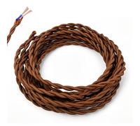 5m light brown Vintage Twisted Fabric Cable, 2 Core 0.75mm² Pure Copper Braided Lighting Flex, VDE Certified Double Insulated Electrical Wire for Pendant Lamp, Retro Chandelier & DIY Industrial Lights