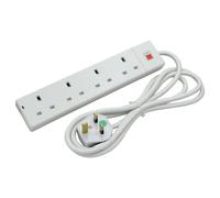 5M Mains 4 Way Gang Socket White NEW