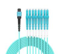 5M MPO/MTP to 8 x LC (4 Duplex) 8 strands Breakout Cable,QSFP 40GBase-SR4, OM3 Fanout Fiber Optic Cable - Aqua, 5 meters