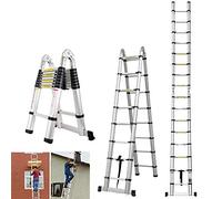 5M Multi-Purpose Aluminium Telescopic Ladder, Heavy Duty Extendable & A Frame Ladder for Indoor Outdoor, EN131 Certification