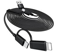 5M Multi USB Charging Cable, Extra Long USB C and Lightning Cable 2-in-1, 60W 5A USB C/A Nylon Braided Multi Phone Charger Cable for iPhone17/16/15, iPhone 14-11, iPads, Android, Galaxy, Note - Black