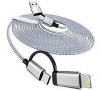 5M Multi USB Charging Cable, Extra Long USB C and Lightning Cable 2-in-1, 60W 5A USB C/A Nylon Braided Multi Phone Charger Cable for iPhone17/16/15, iPhone 14-11, iPads, Android, Galaxy, Note - Grey