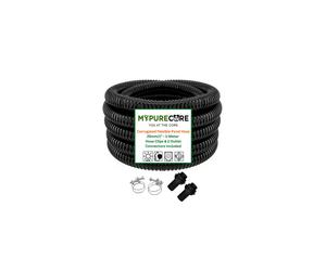 (5m) Premium Corrugated Flexible Hose Pond Pipe Set 25mm/1in with 2 Double-Wired Hose Clips and 2 Barbed Water Tank Outlet Connectors - MYPURECORE