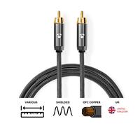 Nedis Subwoofer Interconnect CATB24100GY50 – 5m OFC 28AWG Shielded, Gold RCA, Black