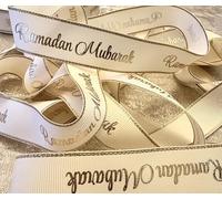 5M Ramadan Mubarak Ribbon Grosgrain, Ivory, Gift Wrapping, Bows, Gifts, Presents, Ramadan Hampers, Decorations.