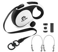 5m Retractable Lead with 2 Chew Proof Cable Steel Chain, Double Extendable for Medium Large Dog up to 110lbs