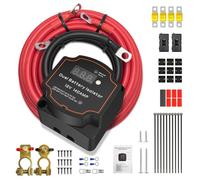 5M Split Charge Relay Kit, 12V 140Amp Smart Dual Battery Isolator, Manual/Auto Modes Voltage Sensitive Relay Kit, IP68 Waterproof, Voltage Display for Campervan Van Truck SUV RV ATV UTV Boat