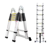 5M Stainless Steel Telescopic Ladder - 16.5ft Multi-Purpose Folding A-Frame & Straight Ladder, 330lb Load, Non-Slip Feet, Compact & Durable