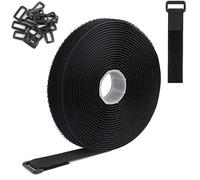 5m Strap Adjustable Cable Straps with, Free Cut-to-Length Fastening Tape for Cable Tidy, Wire Management, Cord Organizer, Securing & Bundling, Black 2cm Wide(25 Buckles)