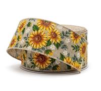5M Sunflower Wired Edge Ribbon 2.5 Inch Yellow Floral Summer Ribbon - Premium Decorative Craft Ribbon for Gift Wrapping, Bows, Wreaths & Spring DIY Home Décor