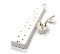 Switched 4 Gang Mains Extension Lead 4 Way UK Power Sockets White 5m