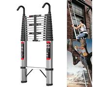 5M Telescopic Extension Ladder with Detachable Hooks, Portable Extendable Folding Ladder for Home Indoor Outdoor DIY Projects, 330lbs Max Load, Stainless Steel