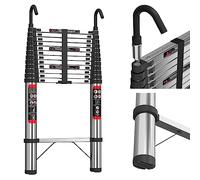 5M Telescopic Ladder 16.4FT Stainless Steel Extension Ladder with Removeable Hook for Outdoor Indoor Activities 150kgs Capacity EN131