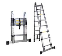 5m Telescopic Ladder A Frame Multi-Purpose folding Ladders Extendable Portable with Stabilizer Bar Loft Ladder with EN131 Standard