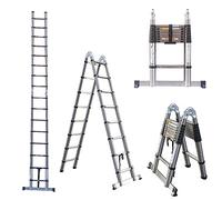 5M Telescopic Ladder, A-Frame Portable Folding Telescoping Extension Ladder, Stainless Steel Material, with Spring Loaded Locking Each Rung, Multi Purpose Collapsible Ladder, 300LBS Capacity