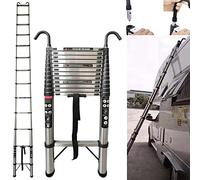 5M Telescopic Ladder Extendable Ladder Multi-Purpose Folding Ladder with Detachable Ladder Hooks, Heavy Duty Stainless Steel Extension Roof Ladder, Max Load 330Lbs Telescoping 12 Steps Loft Ladder