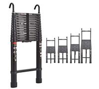 5M Telescopic Ladder with 2 Detachable Hooks, 16.5 feet Black Aluminum Multi-Purpose Extension Straight Ladder, Adjustable Height, with Anti-Slip Feet, 330lbs Load Capacity, EN131 Standard