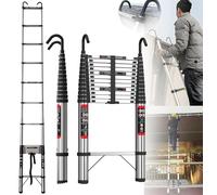 5M Telescopic Ladder with Hooks, Stainless Steel Folding Extension Ladder 16.4FT, Non-Slip Feet, Load 150kg/330lb, Multi-Purpose Collapsible Ladder for Household Outdoor Working