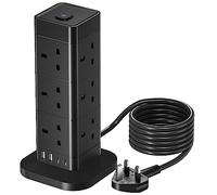 5M Tower Extension Lead with USB Slots, Hotimy 12 AC Outlets Surge Protected Extension Lead with 4 USB Ports Power Strip Multi Socket Plug Extension Black Extension Cords for Home，Kitchen，Office