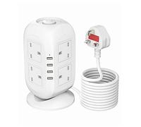 【5M】VANPOO Tower Extension Lead with USB Cords, Vertical Desktop Power Strip Extension Tower with 8 Outlets and 4 USB Ports, Switched Charge Station and surge protected extension lead with 5M Cable