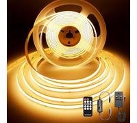 5m Warm White LED Strip Lights, 480LEDs/m, COB LED Strip with Remote and Power Supply, CRI>92, 8mm Width, 24V LED Tape for Ambient Lighting to Skirting Boards, Dark Corner, Bedroom, 3000K