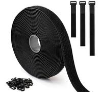 5m x 2cm Adjustable Cable Strap with 25 Buckles - Hook and Loop Cable Ties, Cut-to-Length Roll Securing Strap for Wire Management, Cable Tidy, Cord Organisation & Home Office Storage (Black)
