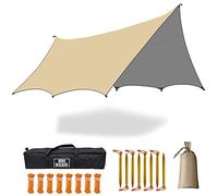 5m X 5m Large Camping Tarps Waterproof Hammock Rain Fly Multipurpose Hexagon Tarpaulin Shelter Tent Groundsheet Outdoor Tarp Awning Canopy （Without Pole）