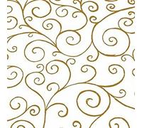 5m x 80cm Scroll Swirl Design Print - Gold on Clear Cellophane Film Wrap Roll - 5 Metres