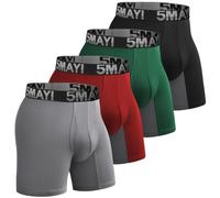 5Mayi 4-Pack Anti Chafe Mens Boxers Shorts Multipack 6 inch with Mesh Panel S, Black Grey Green Red
