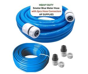 5Meter Blue Water Hose - 1/2inch, 3ply Premium Food Grade Hose with Connector Set for Caravan, Motorhome and Boat. Standard Click-Lock Connectors