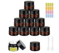 5ml Amber Glass Jars, 12Pcs Empty Cosmetic Jars with Lids und Inner Liners, Travel Pots with Spatula and Labels for Toiletries, Cosmetics, Powder, Lotion, Creams Containers