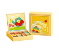 5ml Wooden Pattern Puzzle With 225pcs Tangram Puzzles +9 Question Types (540 Question) Tangram Educational Geometric Shapes Puzzle (Yellow, 22.5x22.5x3.7cm)