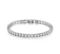 5mm AAA Zircon Square Cubic Zirconia Tennis Bracelet for Women, 5mm 18K Yellow Gold Plated Cubic Zirconia Tennis Link Bracelet Charming with Sparkling 1 Rows Zircon Cuffs Jewelry(Silver)