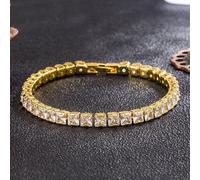 5mm AAA Zircon Square Cubic Zirconia Tennis Bracelet for Women, 5mm 18K Yellow Gold Plated Cubic Zirconia Tennis Link Bracelet Charming with Sparkling 1 Rows Zircon Cuffs Jewelry（Gold）