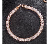5mm AAA Zircon Square Cubic Zirconia Tennis Bracelet for Women, 5mm 18K Yellow Gold Plated Cubic Zirconia Tennis Link Bracelet Charming with Sparkling 1 Rows Zircon Cuffs Jewelry（Rose Gold）