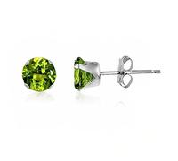 5MM Classic Brilliant Round Cut Cubic Zirconia (CZ) Sterling Silver Solitaire Stud Earrings/Ear Studs for Women Ladies Girls - Birthstone Earrings - PERIDOT GREEN. 5-PERI